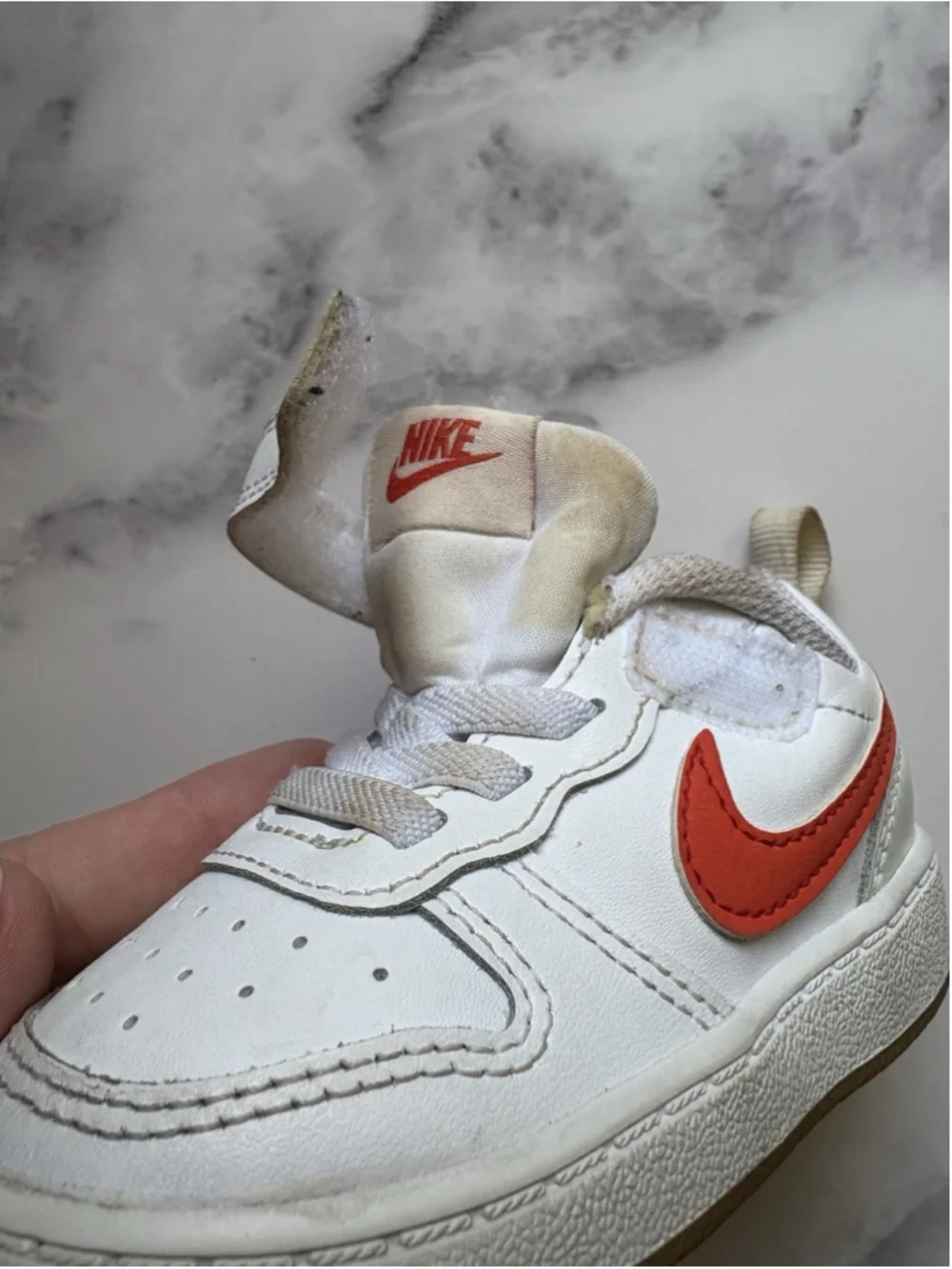 Nike Court Borough Low 2 Toddler 5C White Orange Gum Sole Hook And Loop Closure